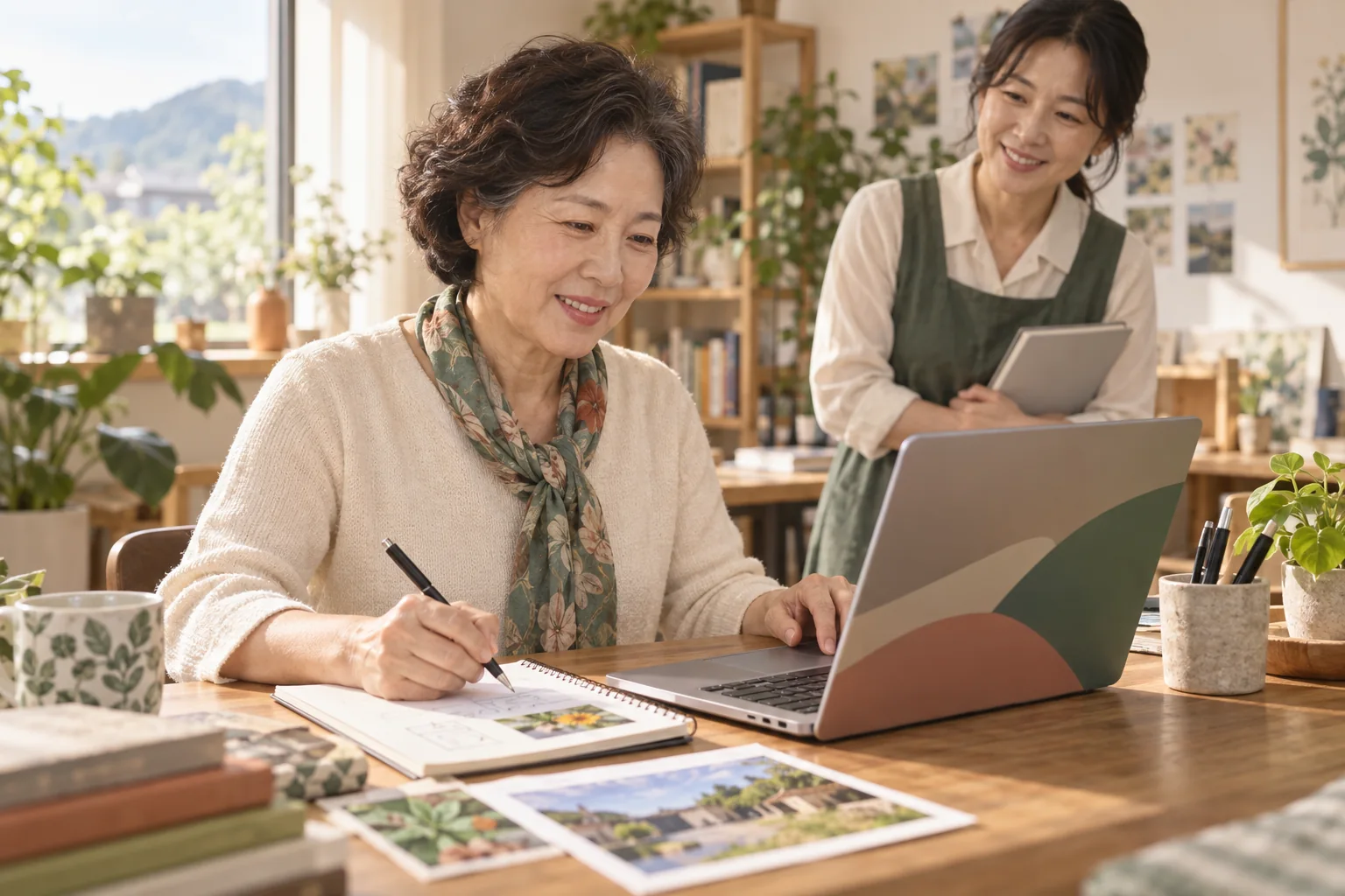 노트북으로 학습하는 중장년 이용자의 이미지